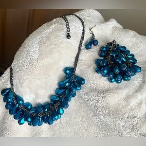Necklace, bracelet, earrings, vintage blue glass jewelry